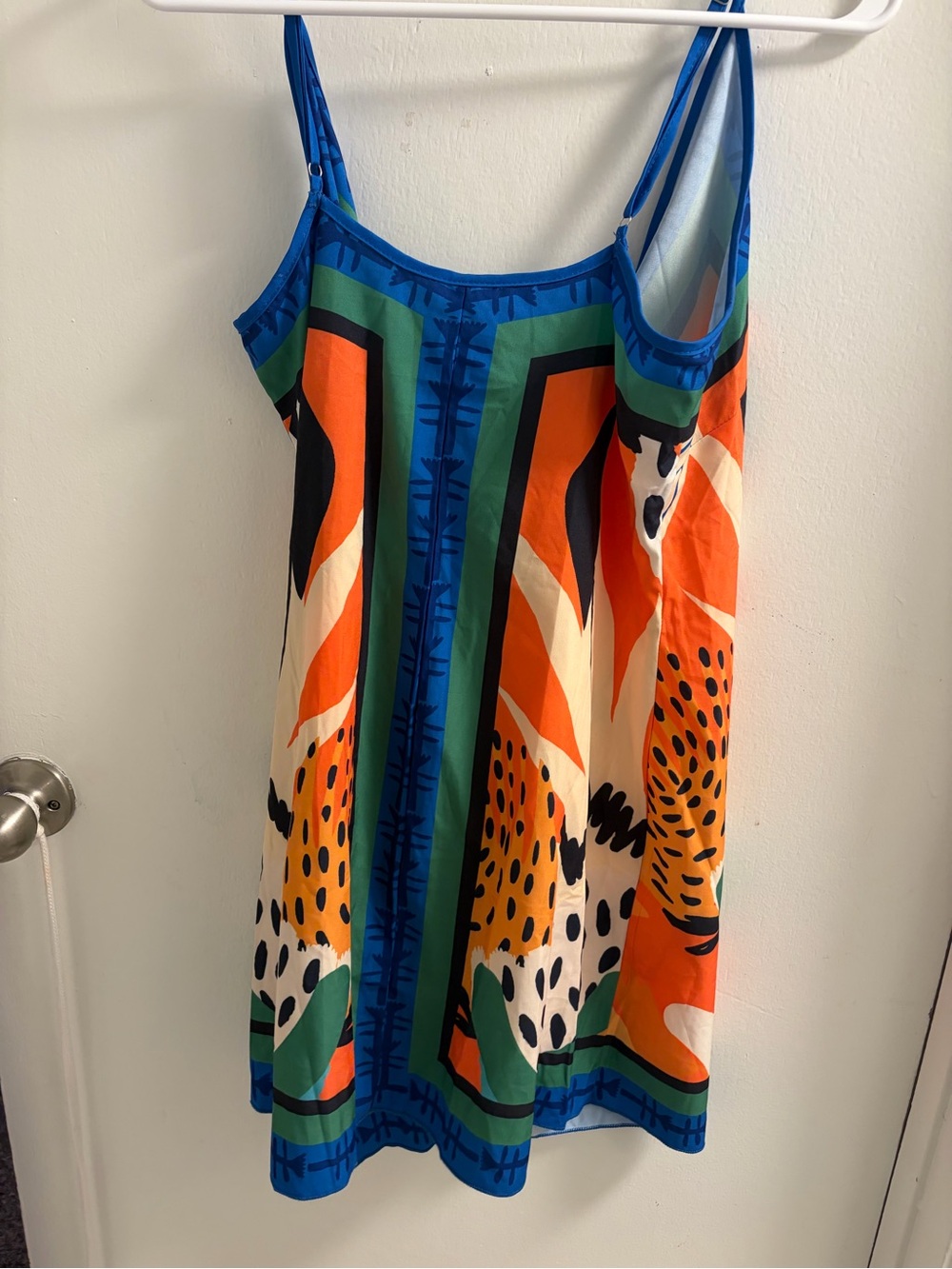 SHEIN Blue, Orange, Green & Yellow Abstract Wrap Mini Dress - Picture 2 of 11